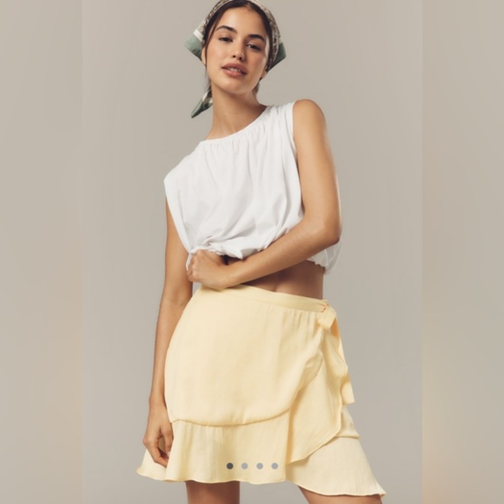 Anthropologie Maeve Ruffle Wrap Mini Skirt Yellow • Size M • NWT